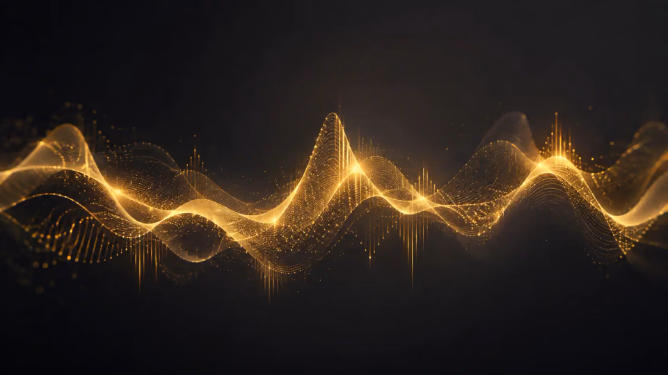 Abstract golden sound waveform flowing across a dark background