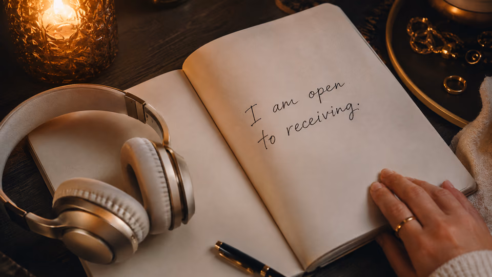 Abundance meditation journal and sound journey setup for intention setting