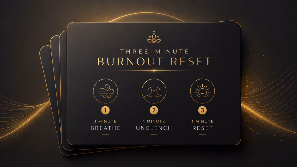 Three-minute meditation for burnout reset practice with breath and body awareness cues