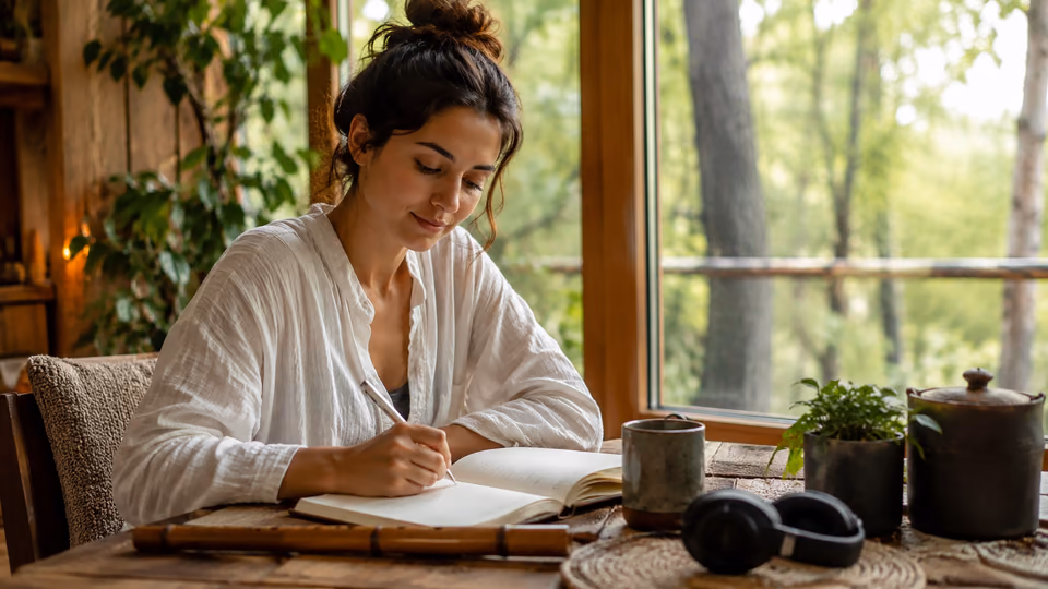 Journaling after flute meditation for emotional reflection and grounding