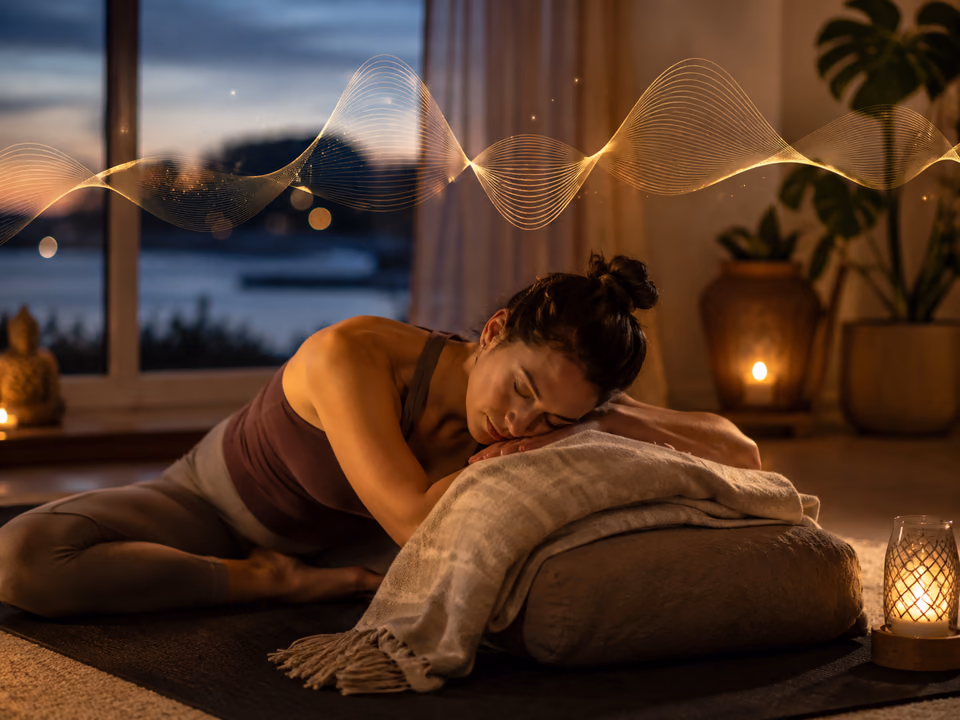 Gentle evening yoga practice with calming sleep sounds for emotional wellness