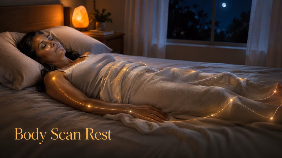 Woman practicing a body scan meditation for sleep and nighttime relaxation
