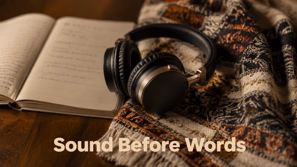 Headphones beside an open journal for listening to a SoulFul GLO sound journey before writing
