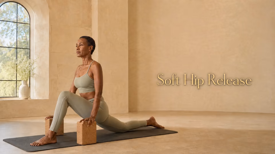 Beginner-friendly low lunge for a soft hip release using yoga blocks
