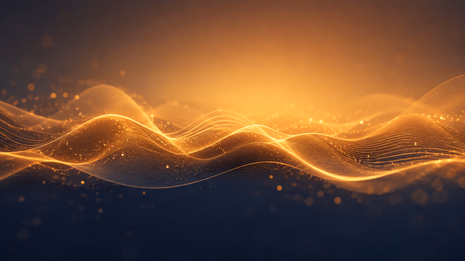 Golden sound waves flowing across a warm dark background